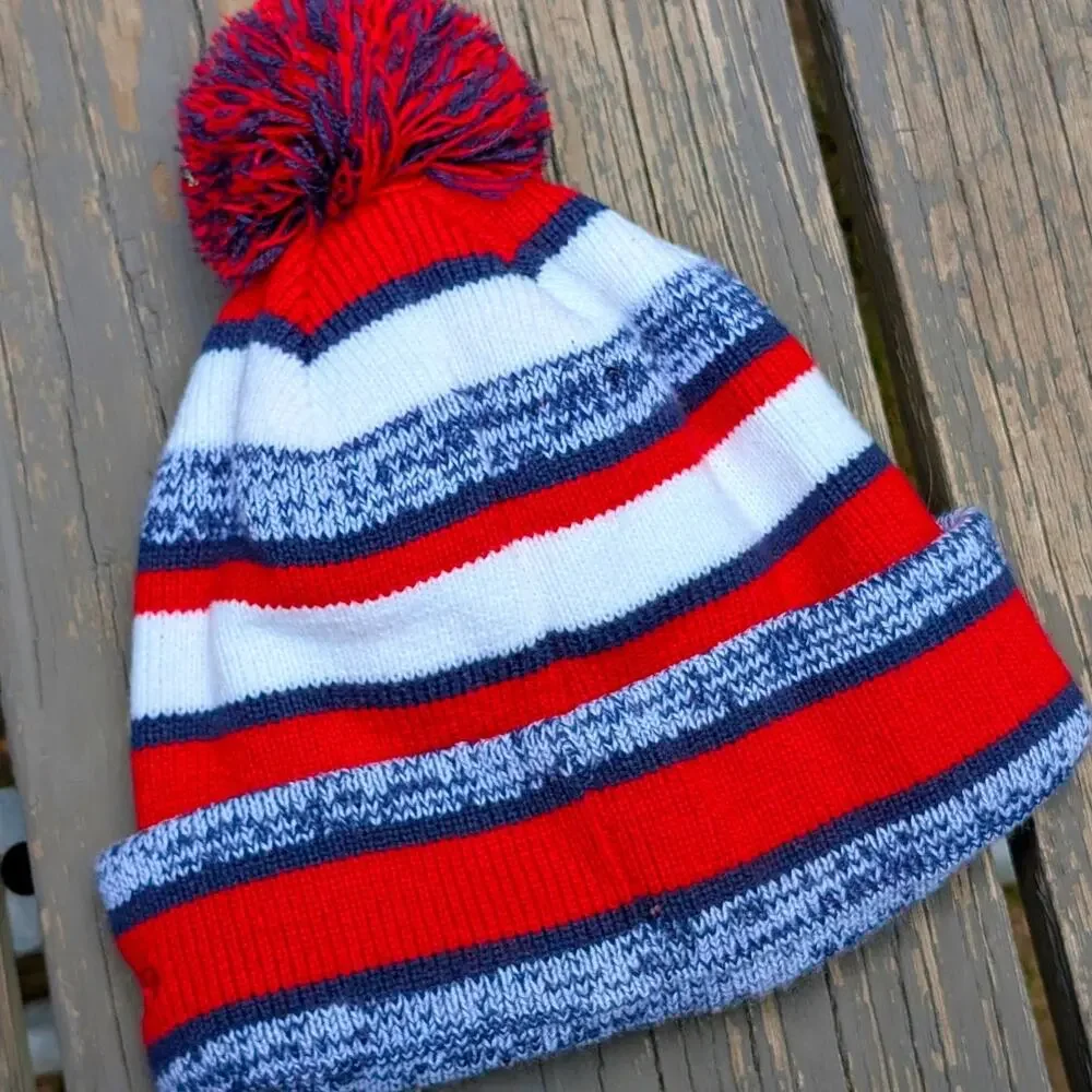 Washington Nationals MLB New Era Pom Beanie Hat Fleece Wool Lined Striped